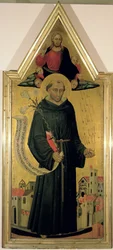 St. Nikolaus von Tolentino (ca. 1246-1305) schützt Empoli vor der Pest, 1445 (Tempera mit Vergoldung auf Holz)